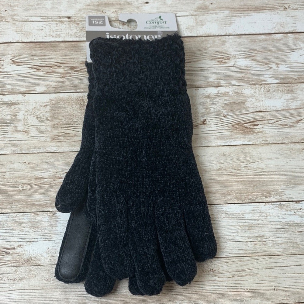 Isotoner Eco Comfort Womens Black Knit SmarTouch Touchscreen Gloves One Size NWT